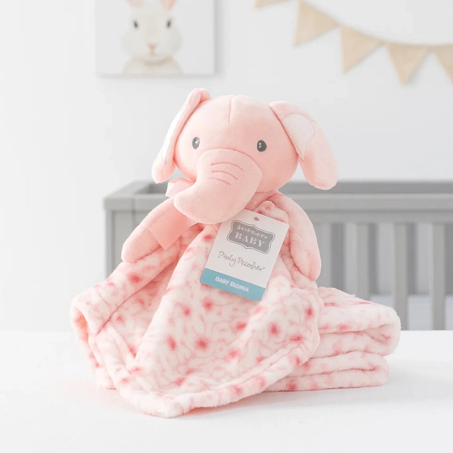 Hudson - Plush Toy Blanket - Elephant & Flowers - Pink